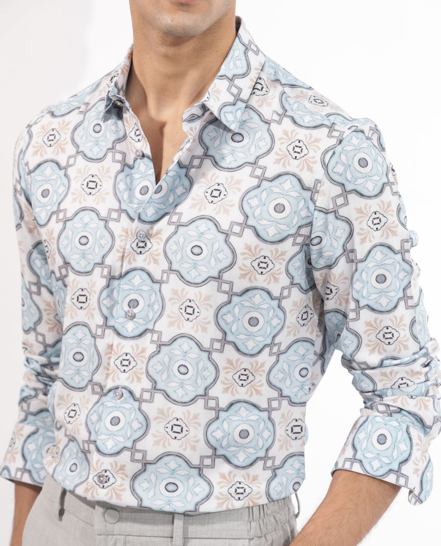 Rare Rabbit Men's Soren Multi Viscose Floral Print Regular Fit Full Sleeve Collared Shirt