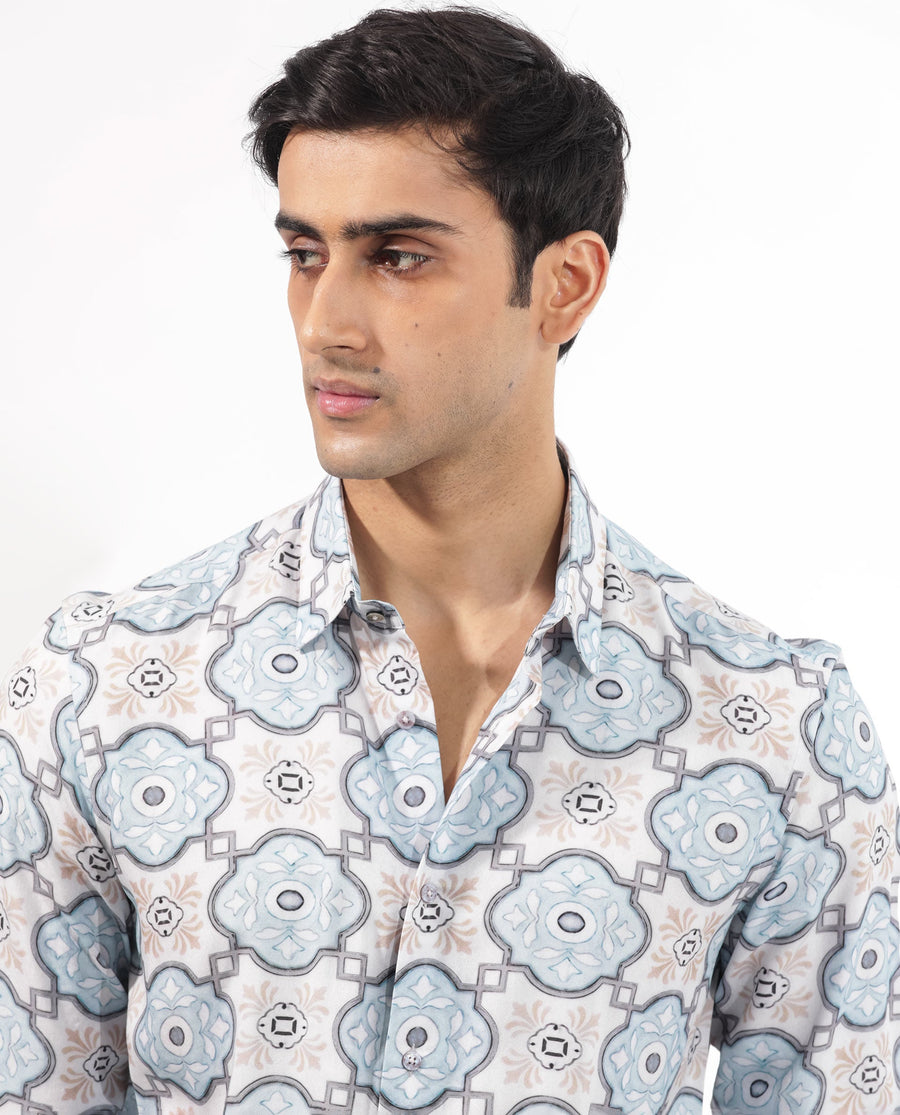 Rare Rabbit Men's Soren Multi Viscose Floral Print Regular Fit Full Sleeve Collared Shirt