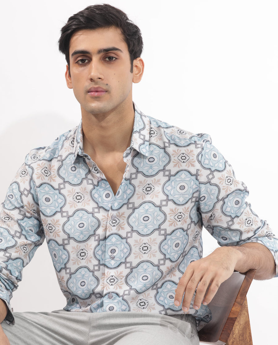 Rare Rabbit Men's Soren Multi Viscose Floral Print Regular Fit Full Sleeve Collared Shirt