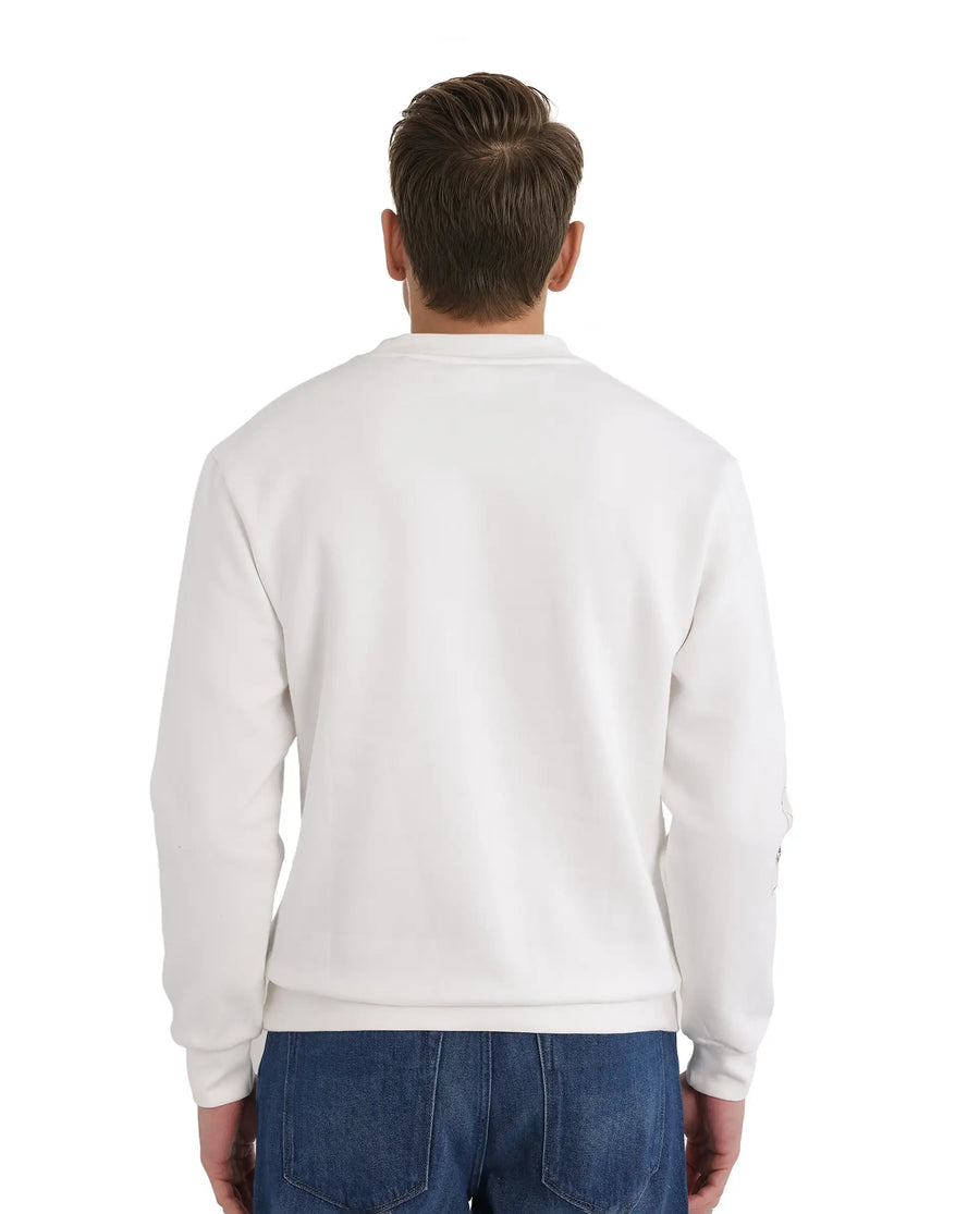 Rare Rabbit Men's Spade White Cotton Blend Typography Print Boxy Fit Full Sleeve Crew Neck Sweatshirt