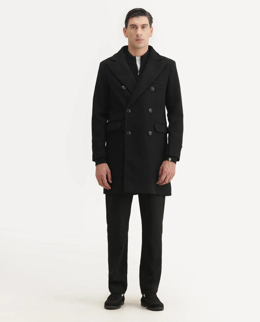 Rare Rabbit Men's Spartan-25 Black Cotton Fabric Collared Neck Relaxed Plain Coat