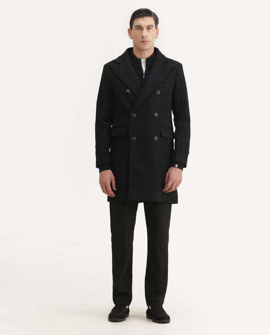 Rare Rabbit Men's Spartan-25 Black Cotton Fabric Collared Neck Relaxed Plain Coat