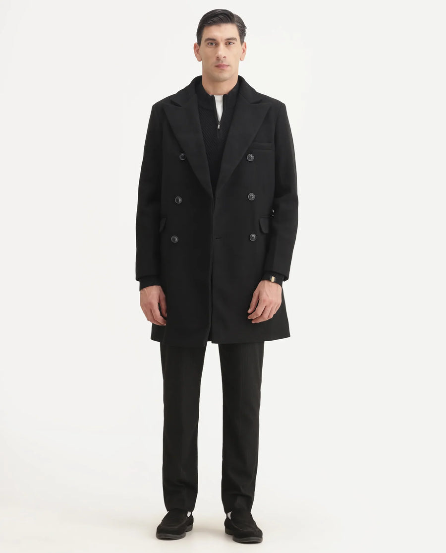 Rare Rabbit Men's Spartan-25 Black Cotton Fabric Collared Neck Relaxed Plain Coat