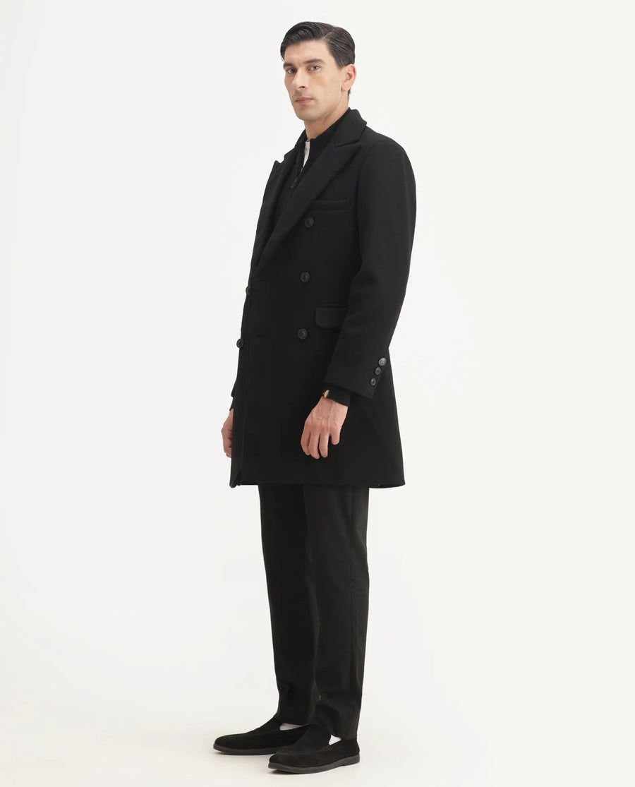 Rare Rabbit Men's Spartan-25 Black Cotton Fabric Collared Neck Relaxed Plain Coat