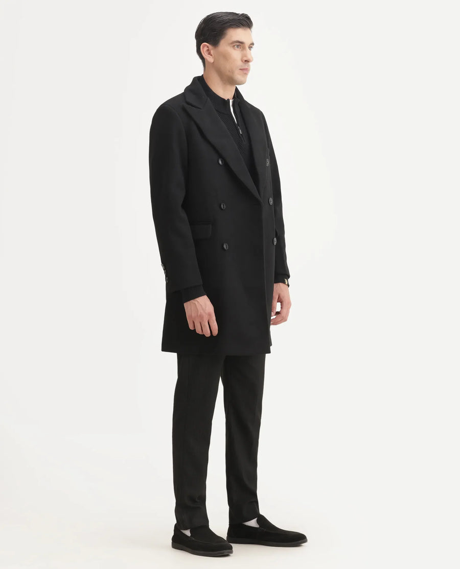 Rare Rabbit Men's Spartan-25 Black Cotton Fabric Collared Neck Relaxed Plain Coat