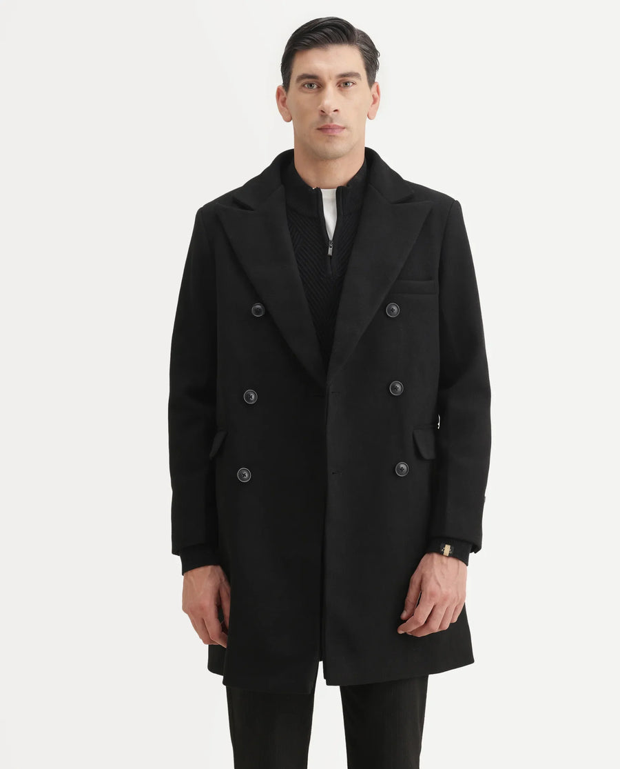 Rare Rabbit Men's Spartan-25 Black Cotton Fabric Collared Neck Relaxed Plain Coat