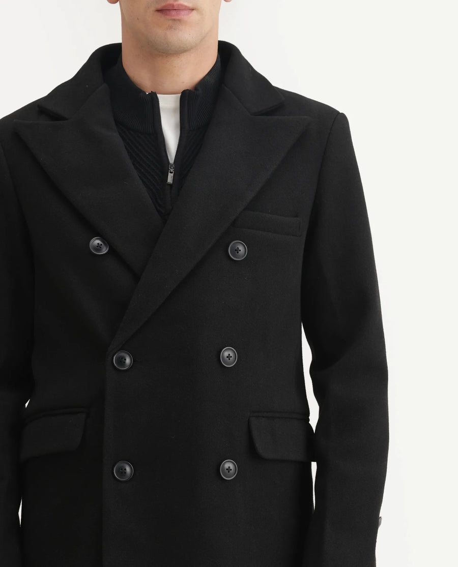 Rare Rabbit Men's Spartan-25 Black Cotton Fabric Collared Neck Relaxed Plain Coat