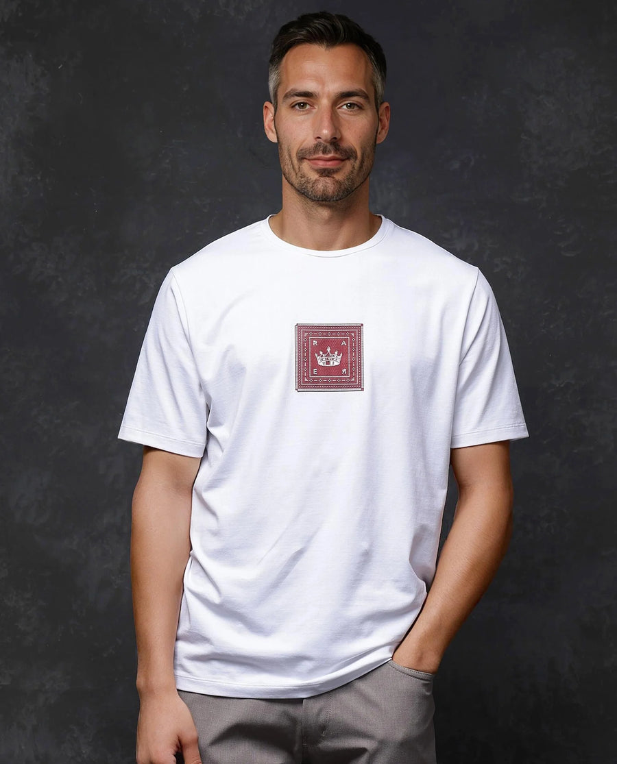 Rare Rabbit Men's Spectre White Cotton Blend Graphic Print Regular Fit Half Sleeve Crew Neck T-Shirt