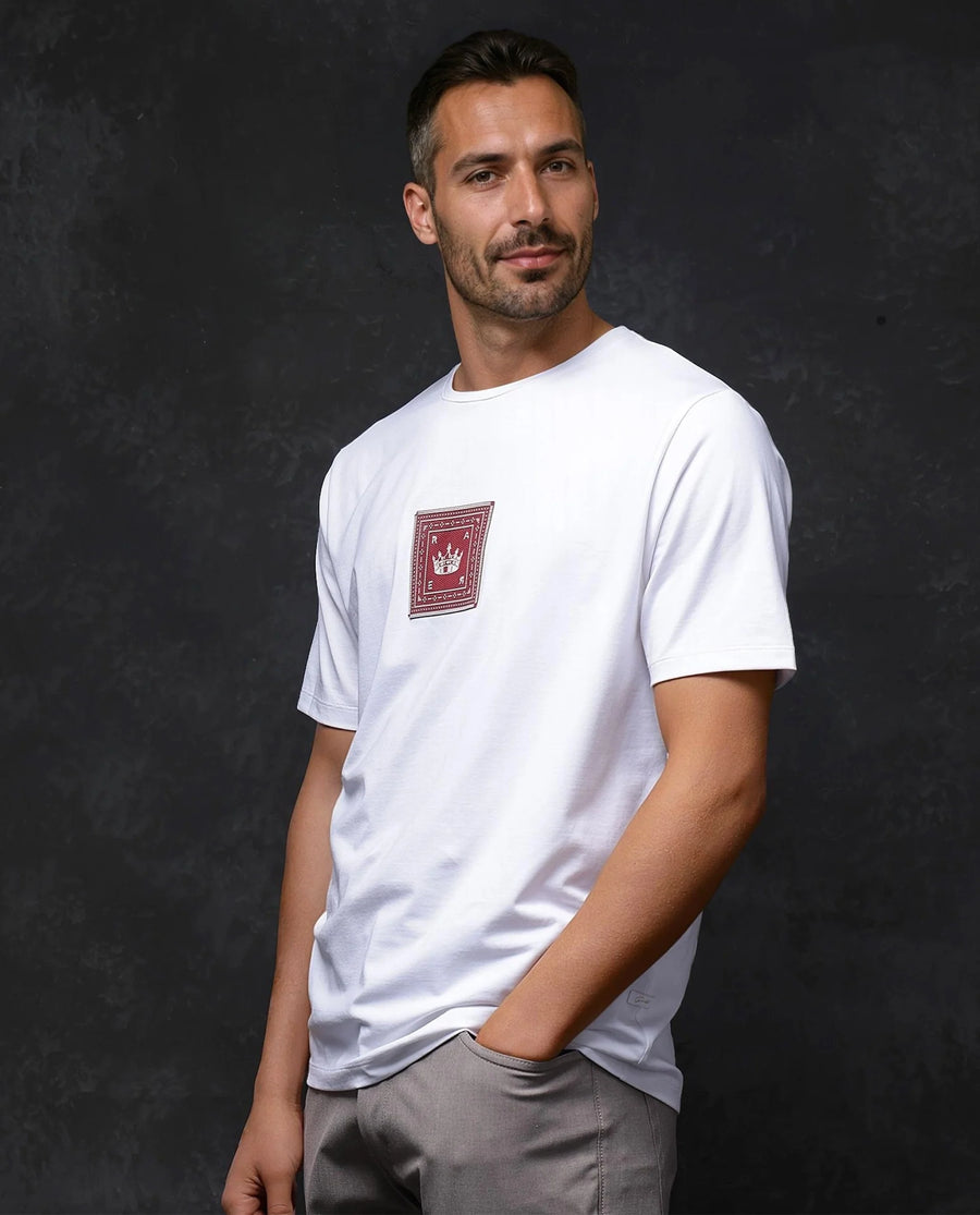 Rare Rabbit Men's Spectre White Cotton Blend Graphic Print Regular Fit Half Sleeve Crew Neck T-Shirt