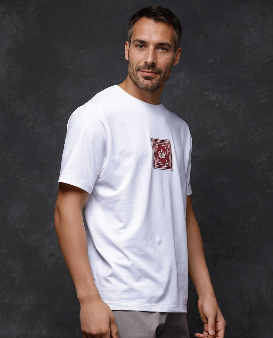 Rare Rabbit Men's Spectre White Cotton Blend Graphic Print Regular Fit Half Sleeve Crew Neck T-Shirt