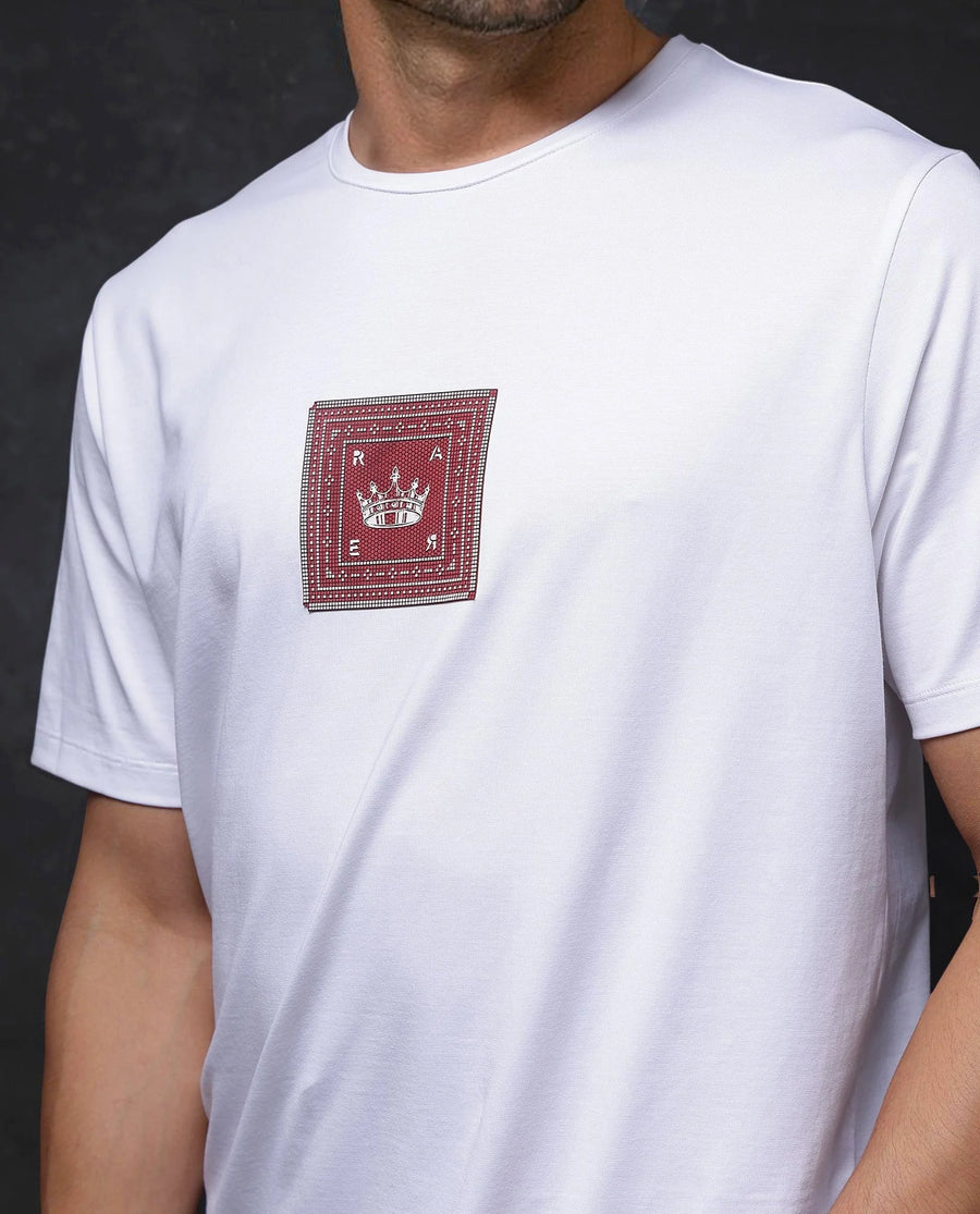 Rare Rabbit Men's Spectre White Cotton Blend Graphic Print Regular Fit Half Sleeve Crew Neck T-Shirt