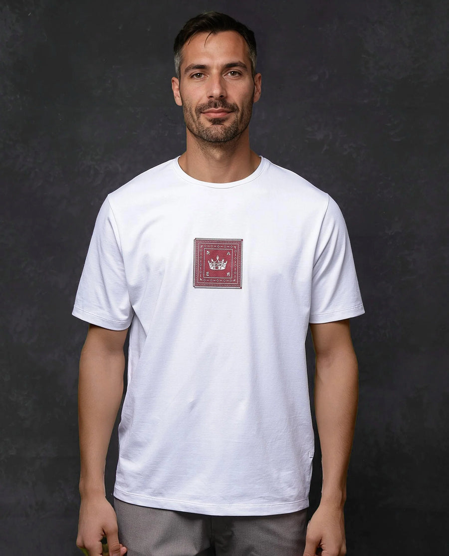 Rare Rabbit Men's Spectre White Cotton Blend Graphic Print Regular Fit Half Sleeve Crew Neck T-Shirt