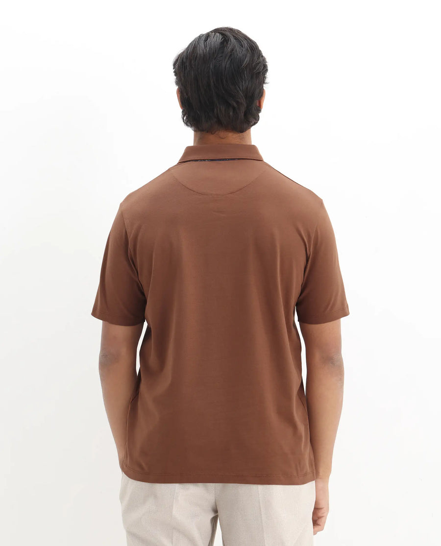 Rare Rabbit Men's Spencer Rust Cotton Plain Regular Fit Half Sleeve Polo