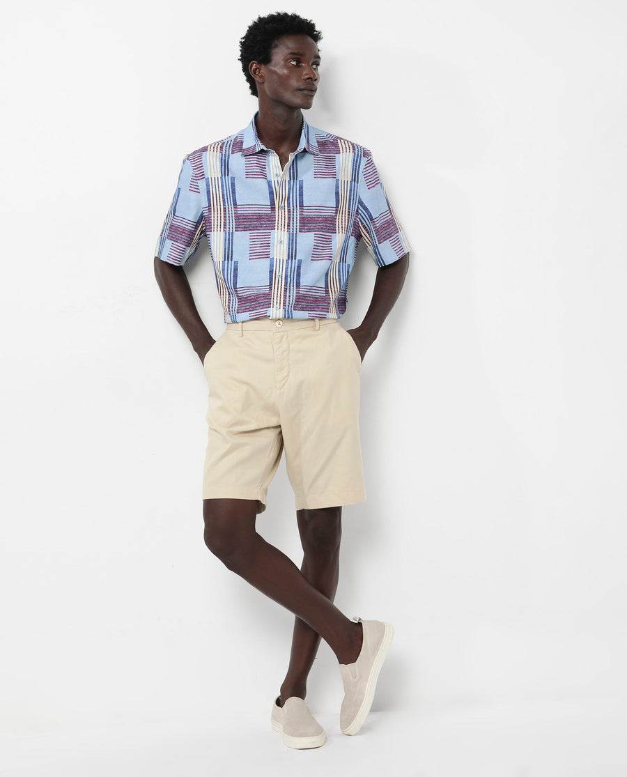 Rare Rabbit Men's Spica Light Blue Viscose Abstract Print Boxy Fit Half Sleeve Collared Shirt