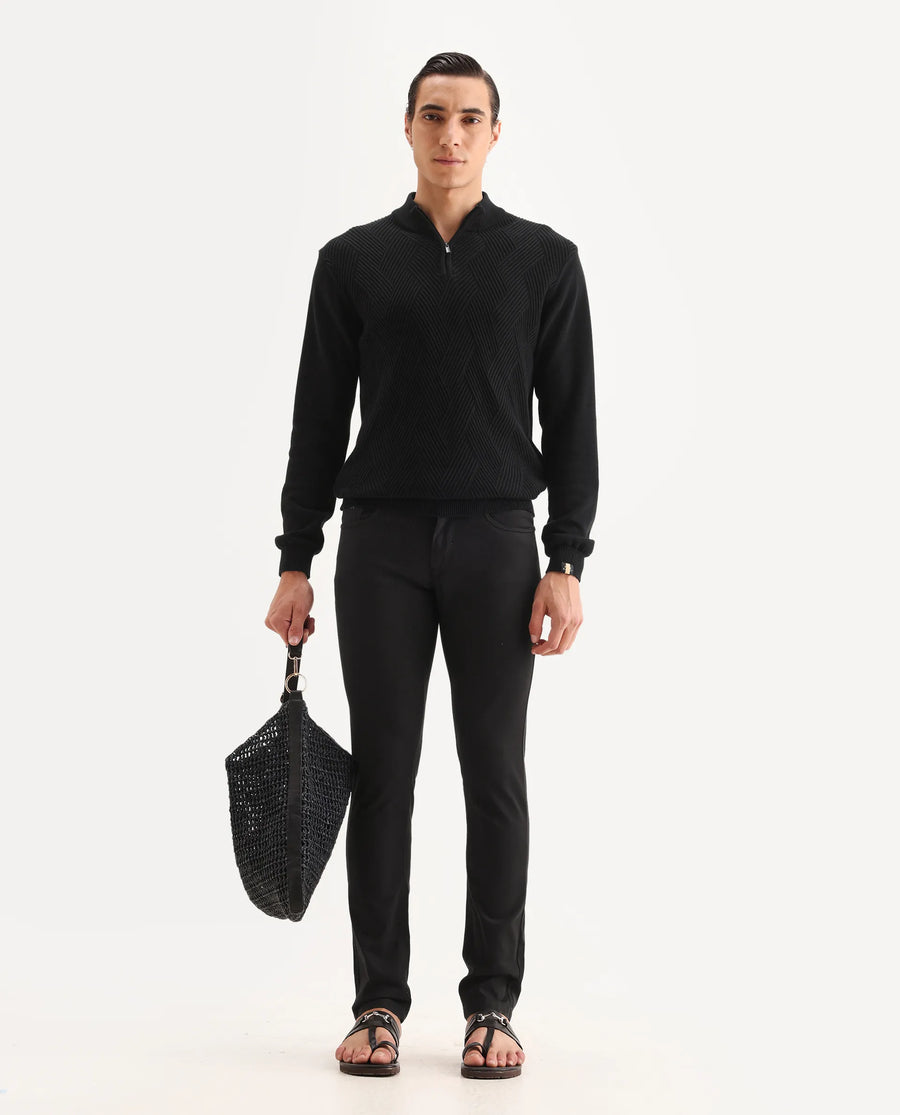 Rare Rabbit Men's Spoke-22 Black Cotton Plain Regular Fit Trouser