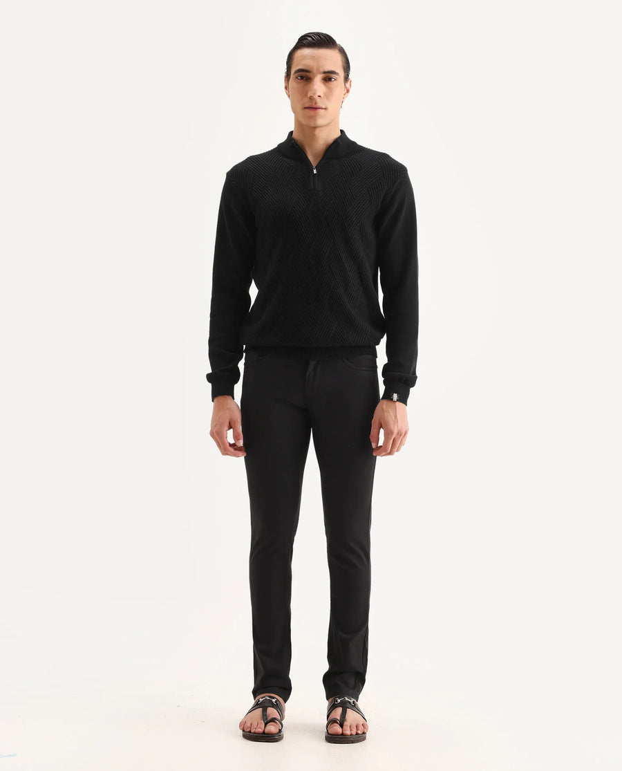 Rare Rabbit Men's Spoke-22 Black Cotton Plain Regular Fit Trouser
