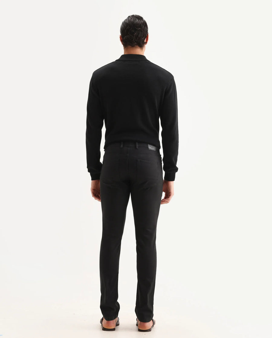 Rare Rabbit Men's Spoke-22 Black Cotton Plain Regular Fit Trouser