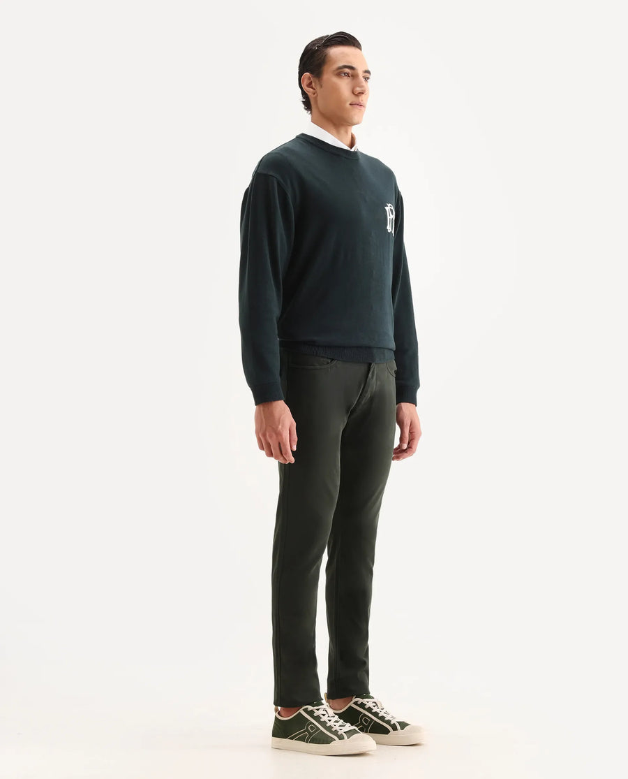 Rare Rabbit Men's Spoke-22 Olive Cotton Plain Regular Fit Trouser