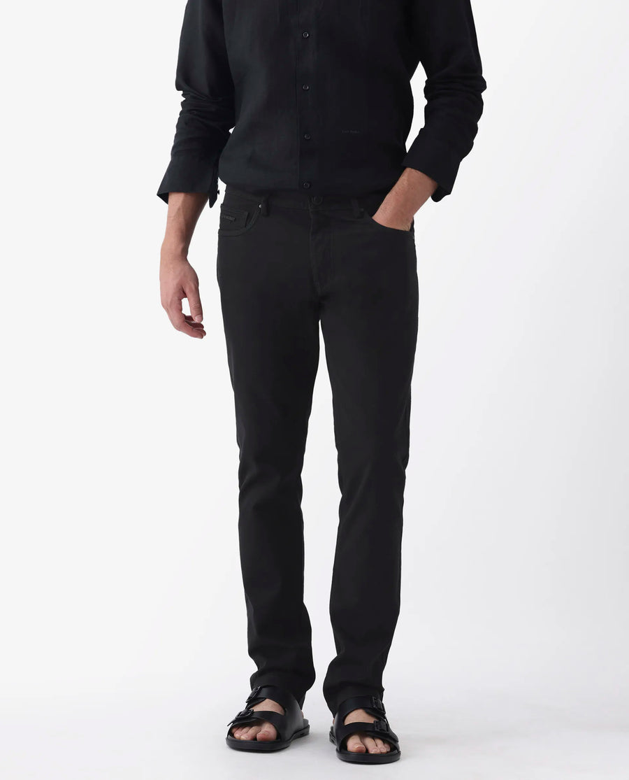 Rare Rabbit Men's Spoke 24 Black Cotton Blend Plain Regular Fit Trouser