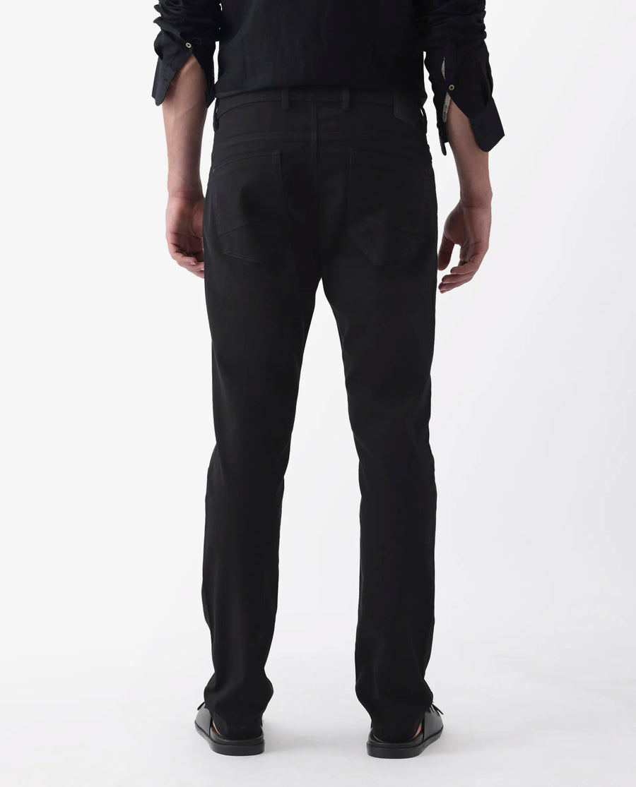 Rare Rabbit Men's Spoke 24 Black Cotton Blend Plain Regular Fit Trouser