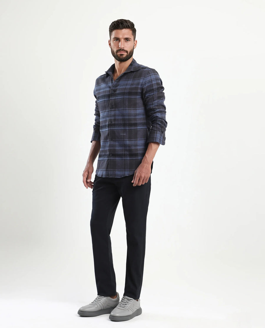Rare Rabbit Men's Spoke-Aw25 Navy Cotton Blend Plain Regular Fit Trouser