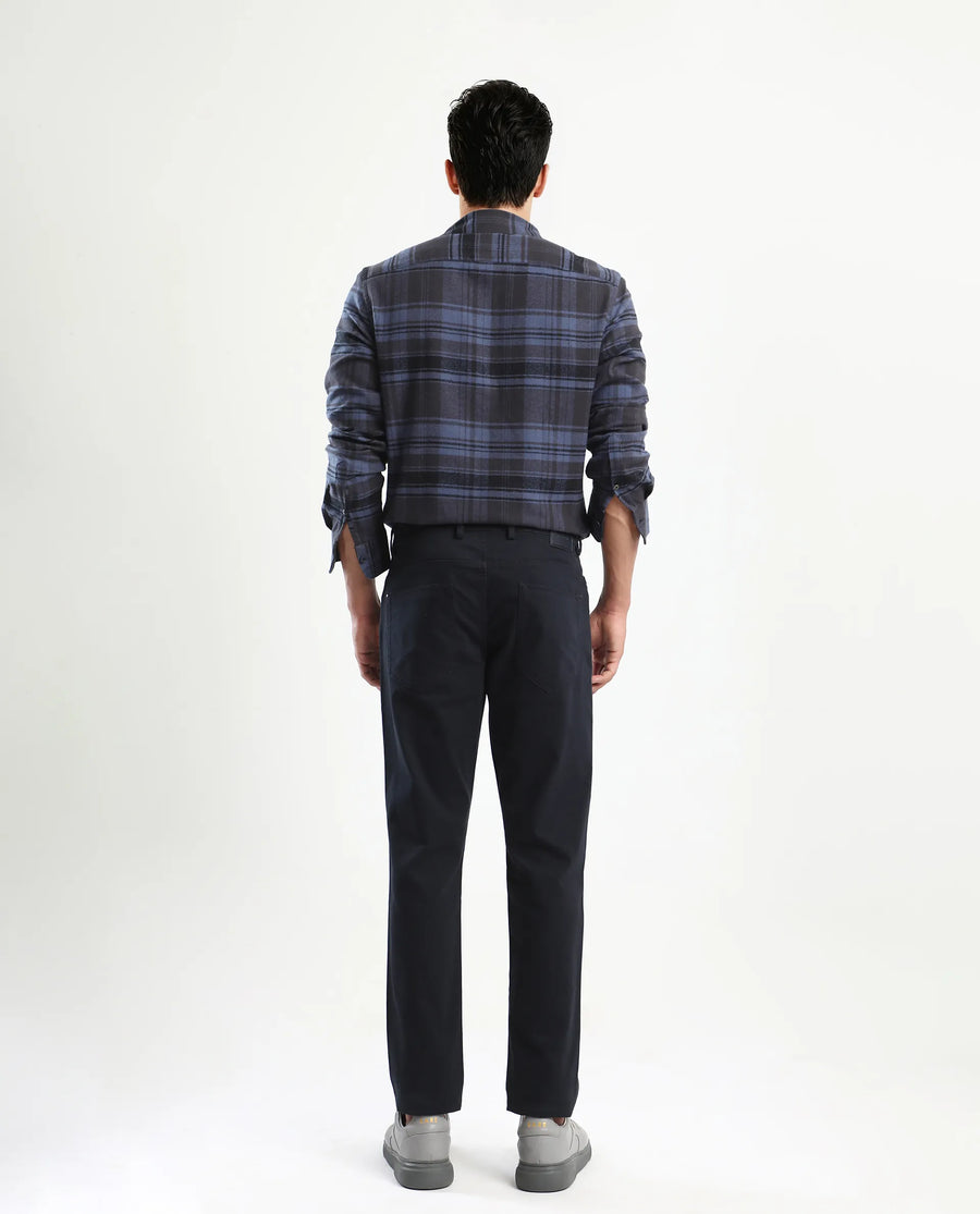 Rare Rabbit Men's Spoke-Aw25 Navy Cotton Blend Plain Regular Fit Trouser