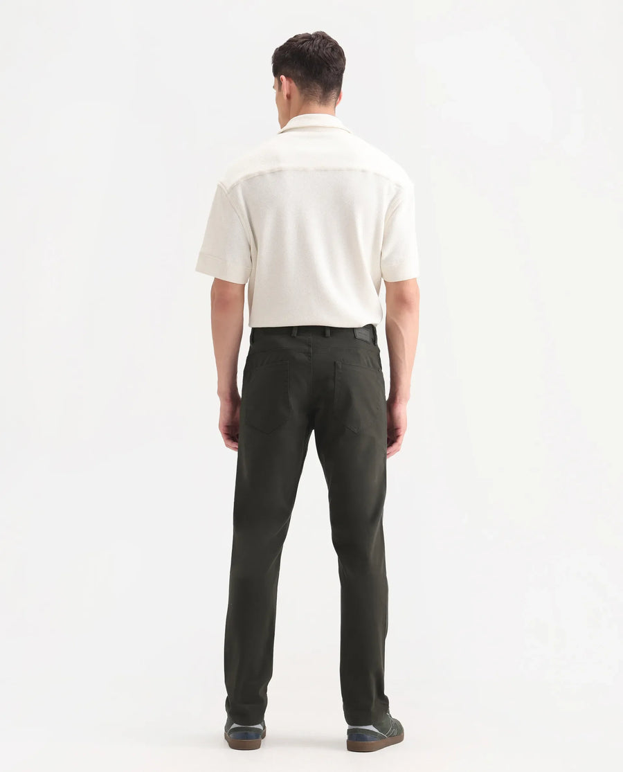 Rare Rabbit Men's Spoke-Aw25 Dark Green Cotton Blend Plain Regular Fit Trouser