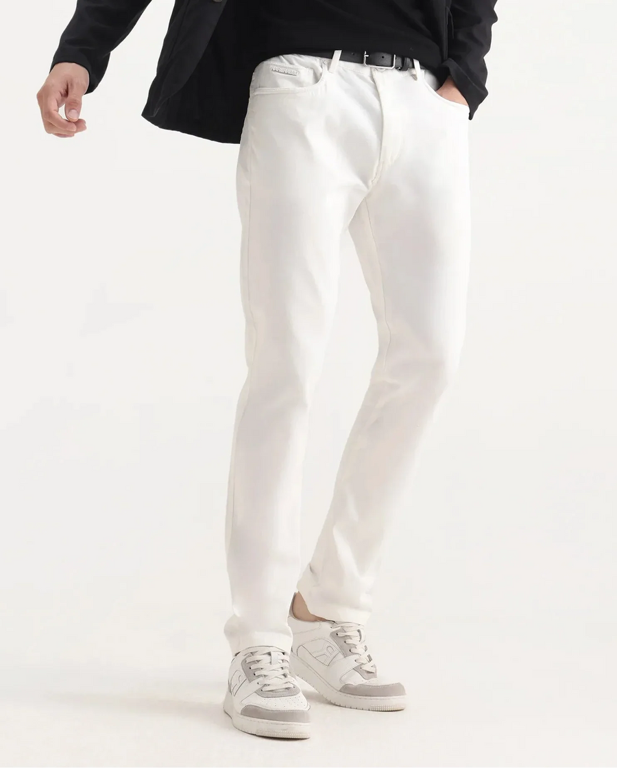 Rare Rabbit Men's Spoke-Aw25 White Cotton Blend Plain Regular Fit Trouser