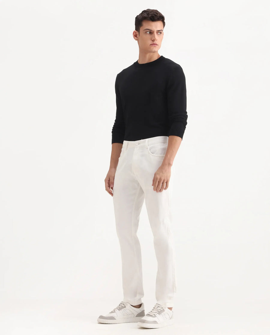 Rare Rabbit Men's Spoke-Aw25 White Cotton Blend Plain Regular Fit Trouser