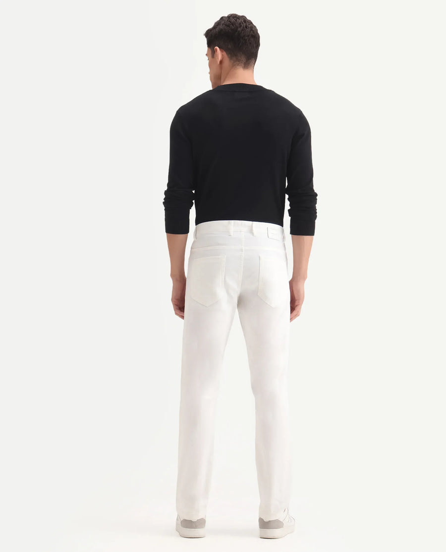 Rare Rabbit Men's Spoke-Aw25 White Cotton Blend Plain Regular Fit Trouser
