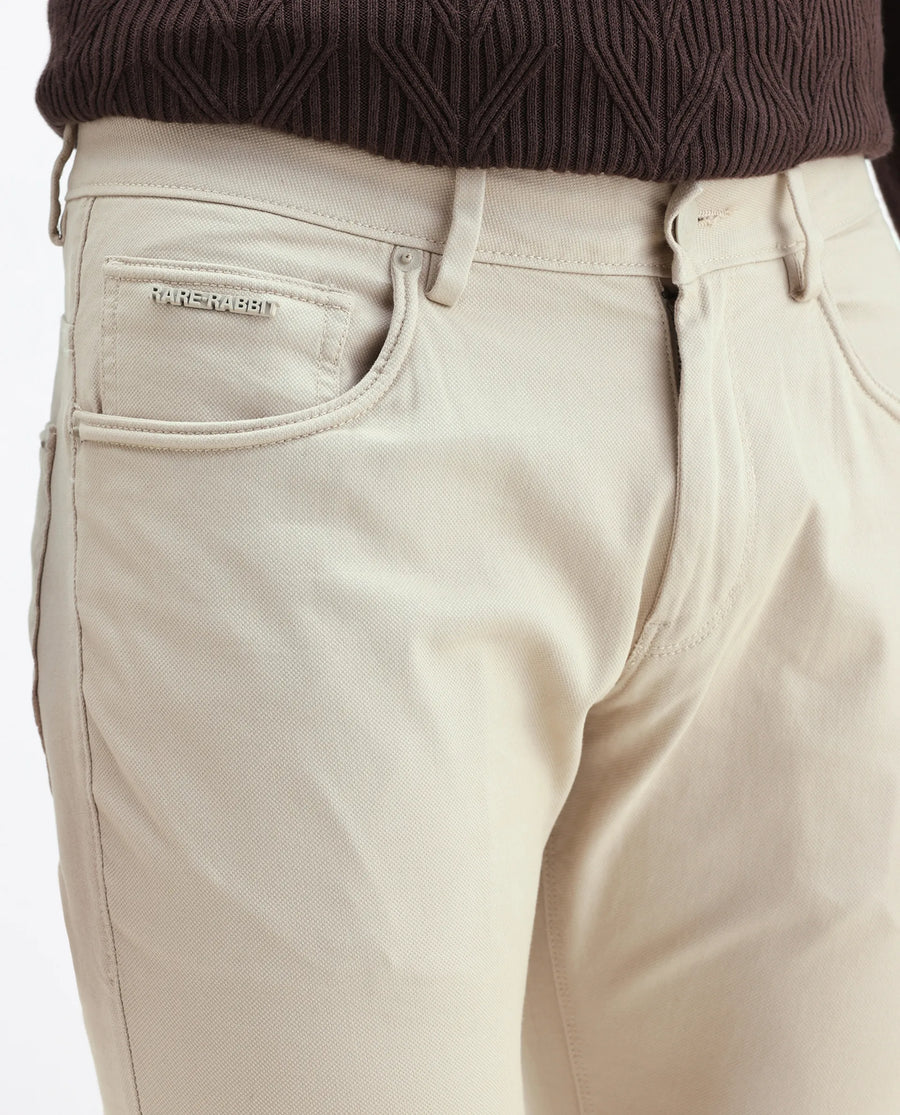 Rare Rabbit Men's Spoke Beige Cotton Plain Regular Fit Trouser