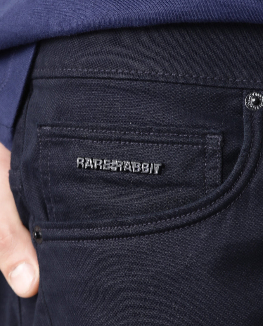 Rare Rabbit Men's Spoke Navy Cotton Plain Regular Fit Trouser