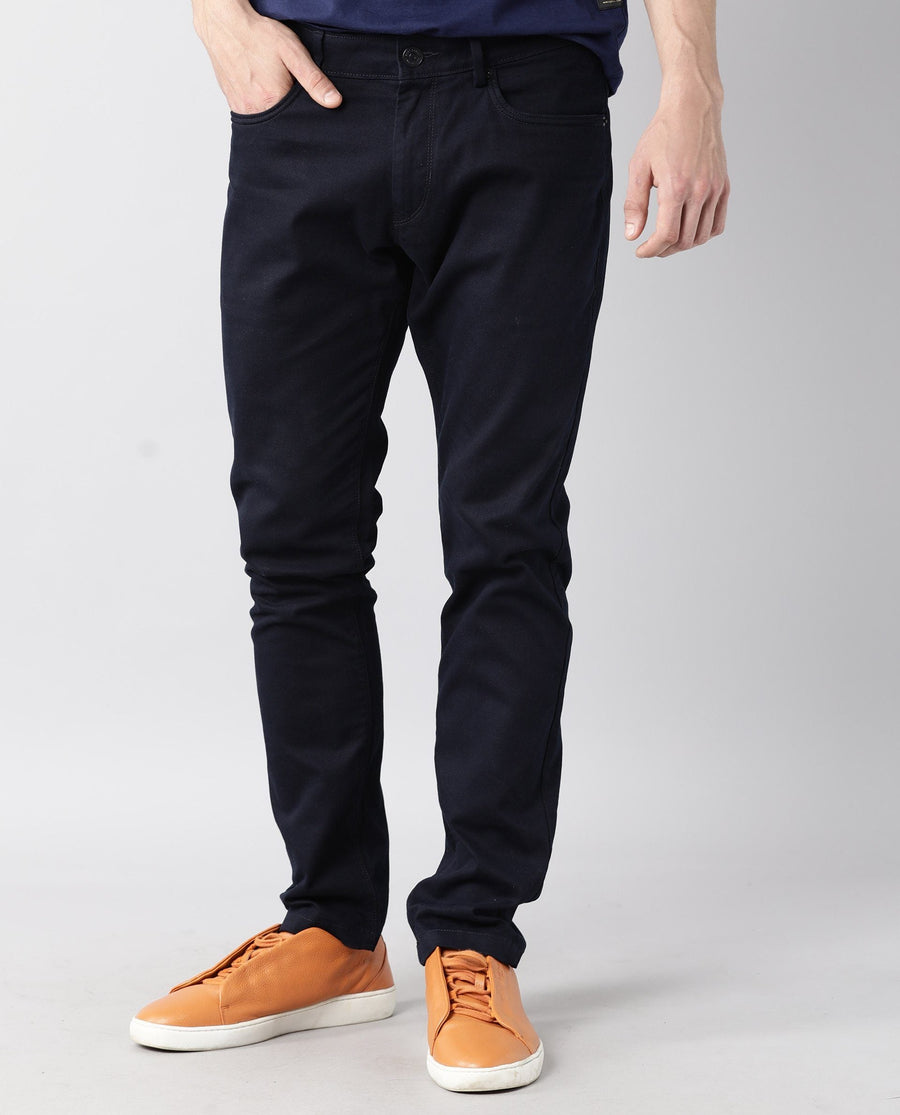 Rare Rabbit Men's Spoke Navy Cotton Plain Regular Fit Trouser