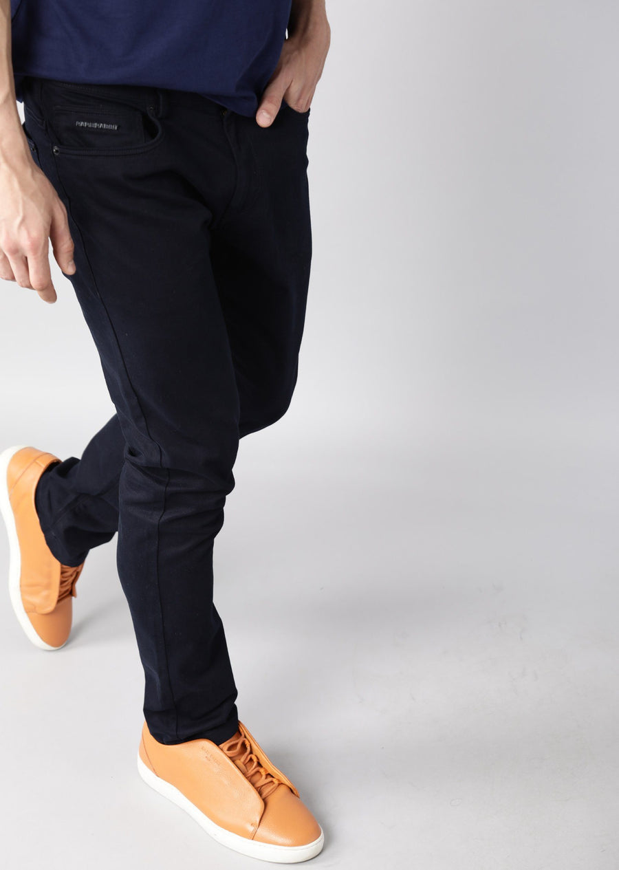 Rare Rabbit Men's Spoke Navy Cotton Plain Regular Fit Trouser