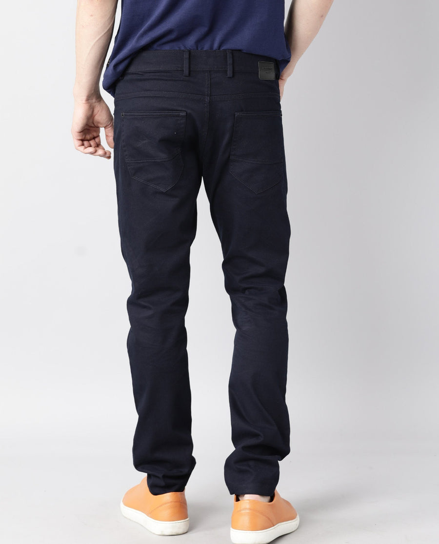Rare Rabbit Men's Spoke Navy Cotton Plain Regular Fit Trouser
