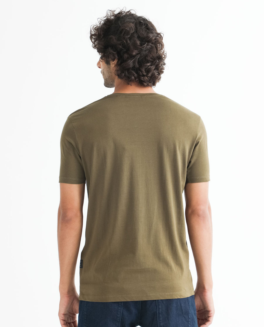 Rare Rabbit Men's Spread Green Cotton Graphic Print Slim Fit Half Sleeve Crew Neck T-Shirt