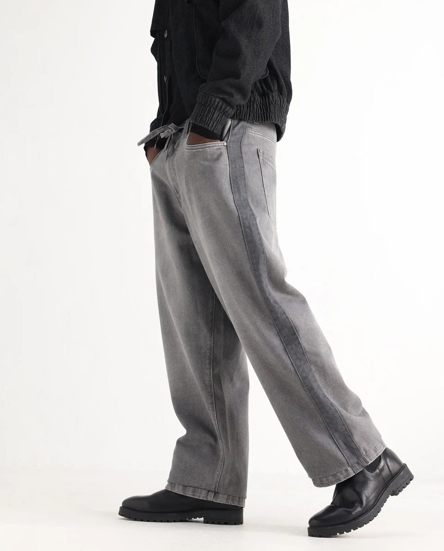 Rare Rabbit Men's Srito Grey Cotton Plain Baggy Fit Jeans
