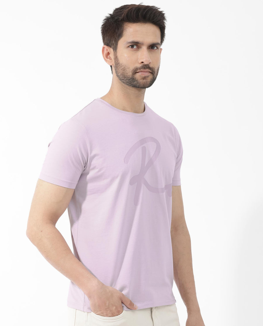Rare Rabbit Men's Stamp 2 Dusky Pink Cotton Blend Graphic Print Regular Fit Half Sleeve Crew Neck T-Shirt