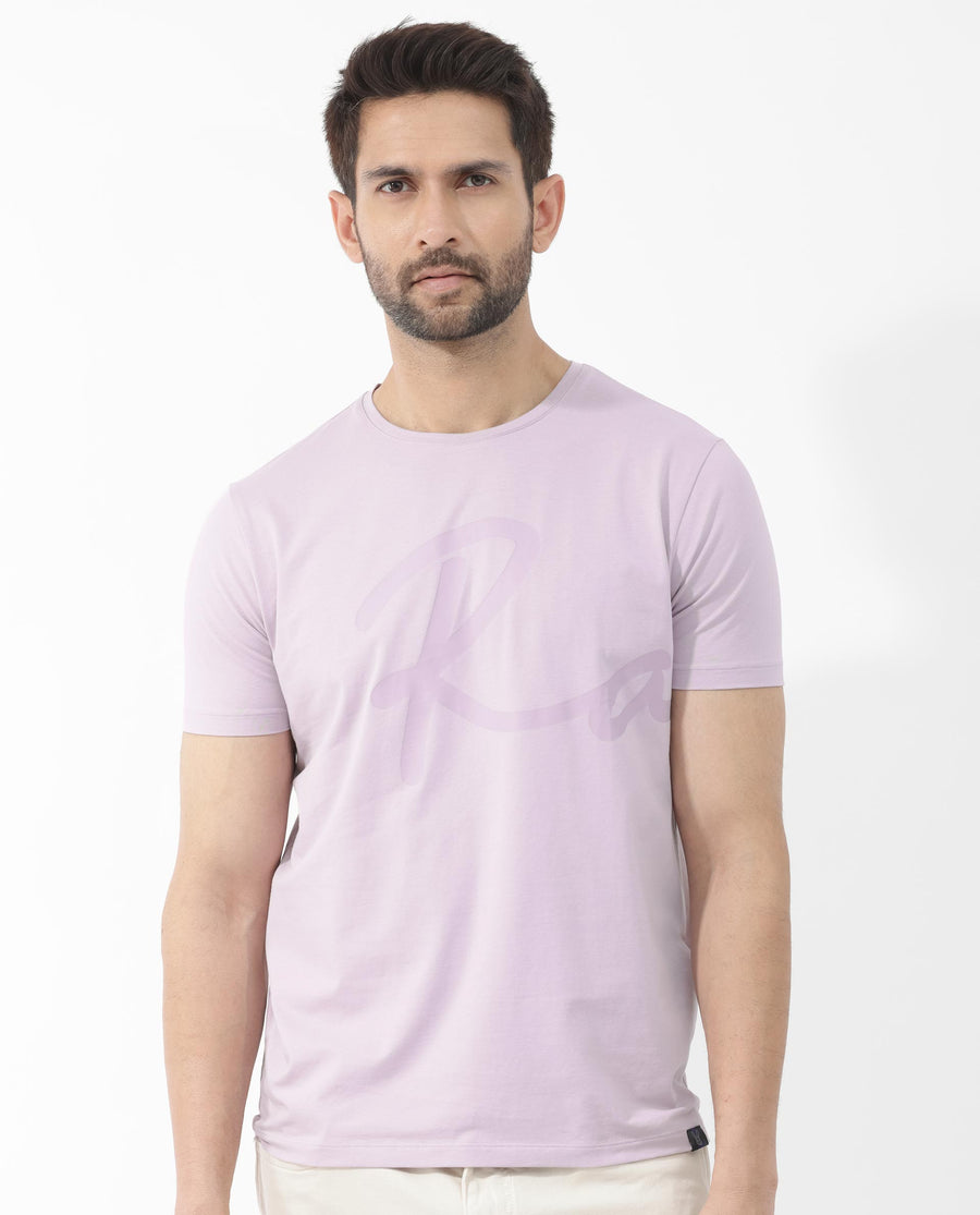Rare Rabbit Men's Stamp 2 Dusky Pink Cotton Blend Graphic Print Regular Fit Half Sleeve Crew Neck T-Shirt