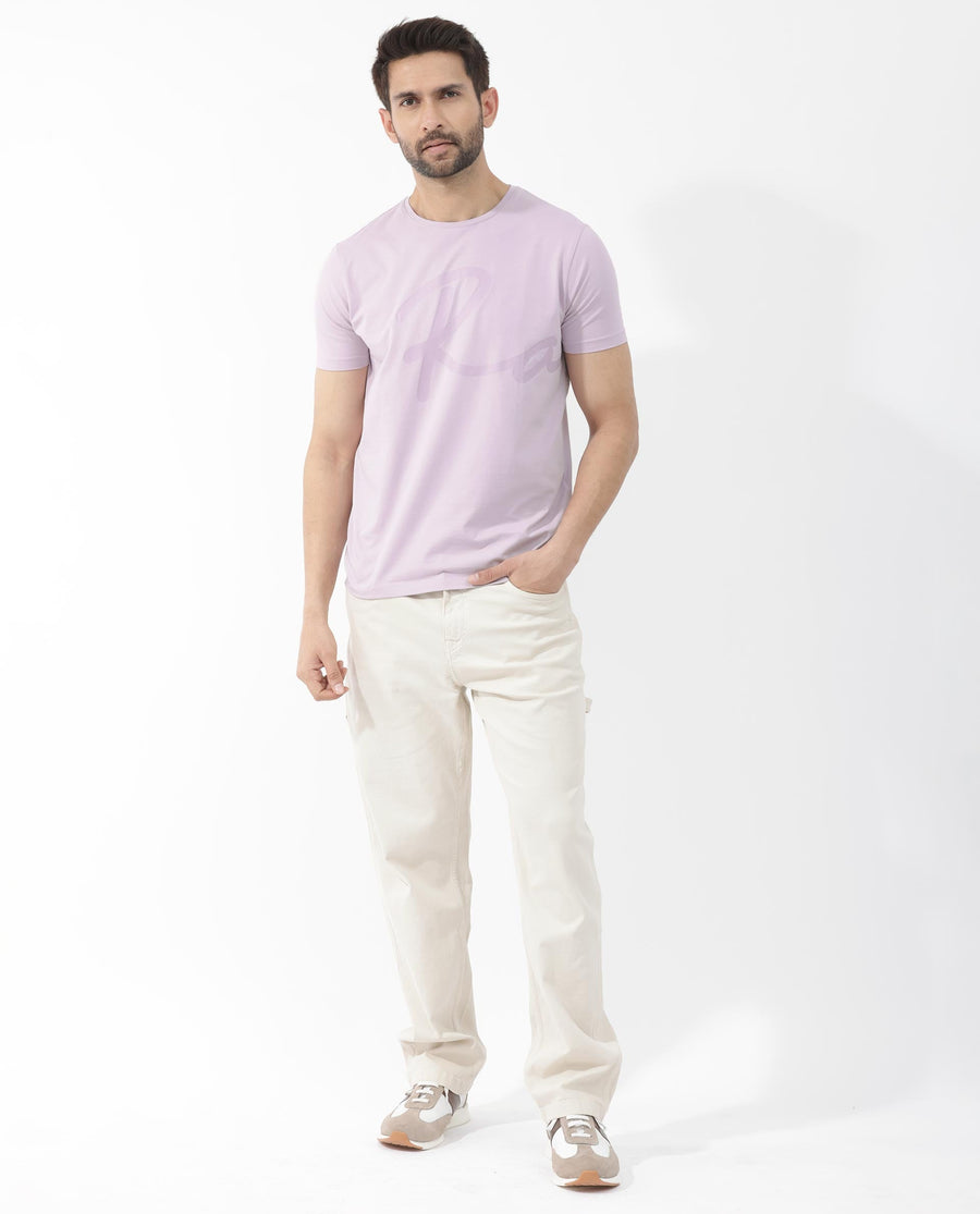 Rare Rabbit Men's Stamp 2 Dusky Pink Cotton Blend Graphic Print Regular Fit Half Sleeve Crew Neck T-Shirt