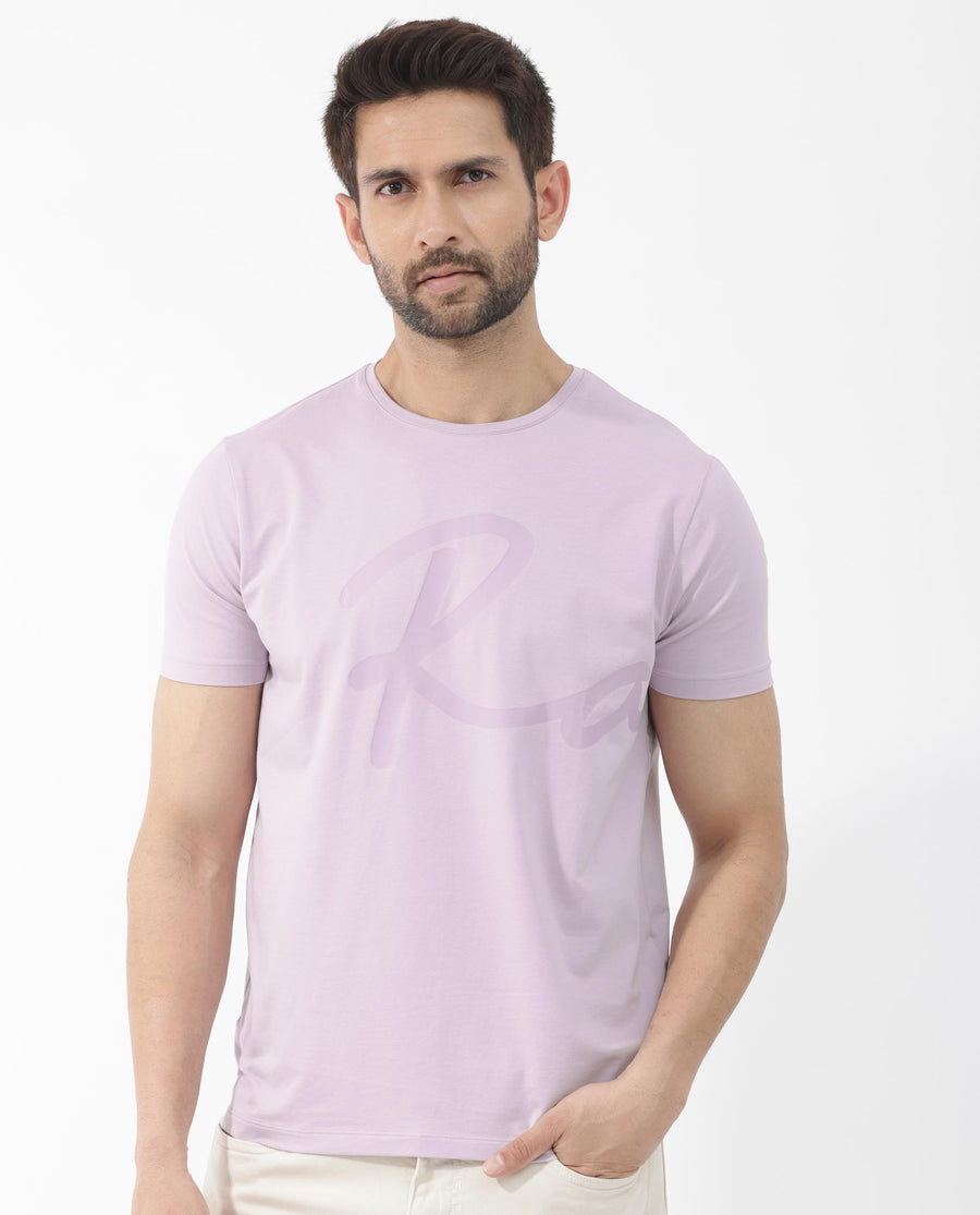 Rare Rabbit Men's Stamp 2 Dusky Pink Cotton Blend Graphic Print Regular Fit Half Sleeve Crew Neck T-Shirt