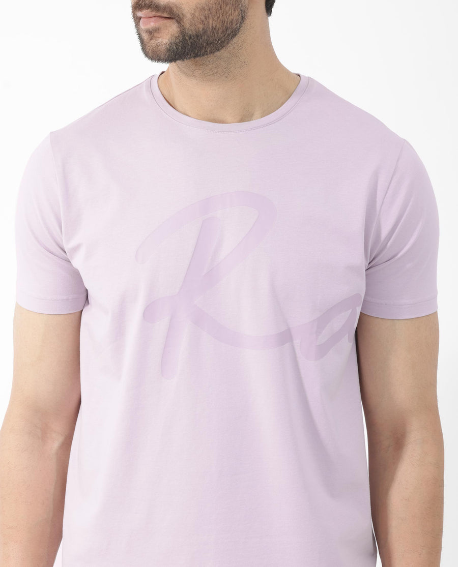 Rare Rabbit Men's Stamp 2 Dusky Pink Cotton Blend Graphic Print Regular Fit Half Sleeve Crew Neck T-Shirt