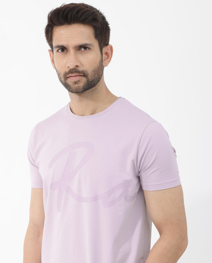 Rare Rabbit Men's Stamp 2 Dusky Pink Cotton Blend Graphic Print Regular Fit Half Sleeve Crew Neck T-Shirt