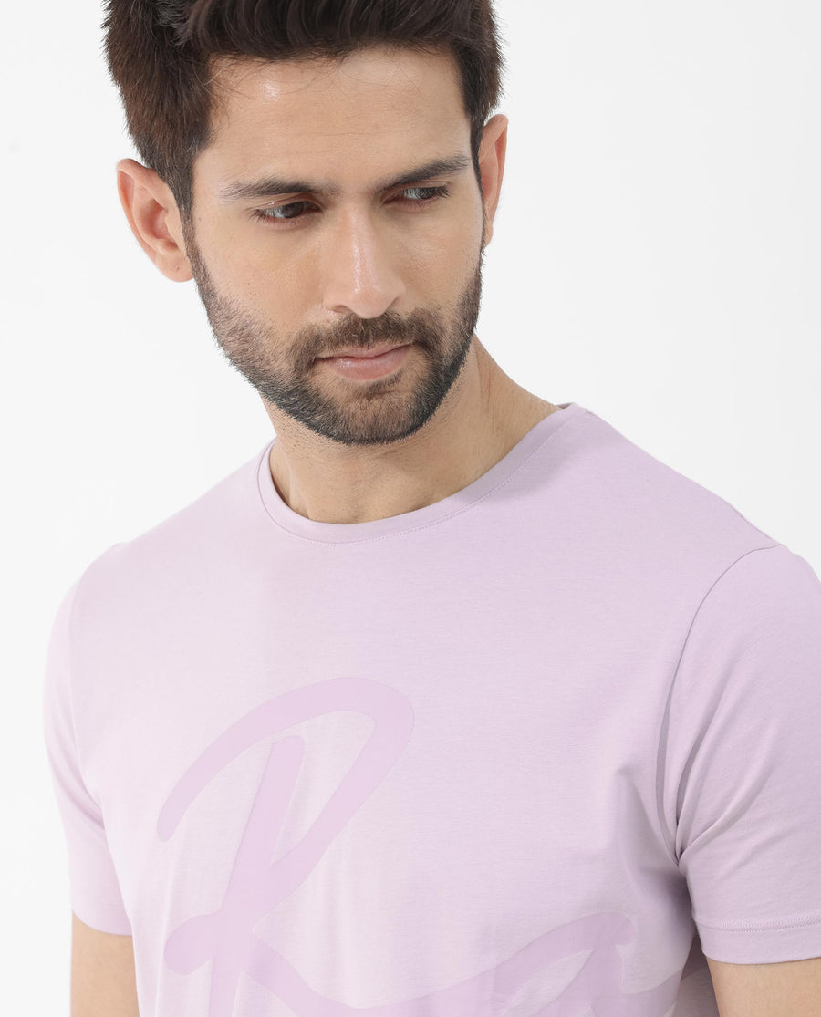 Rare Rabbit Men's Stamp 2 Dusky Pink Cotton Blend Graphic Print Regular Fit Half Sleeve Crew Neck T-Shirt
