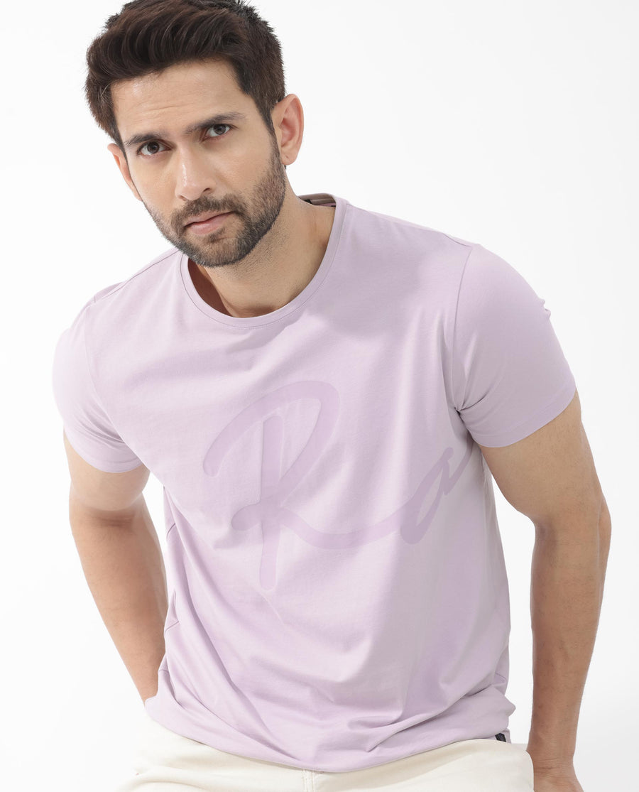 Rare Rabbit Men's Stamp 2 Dusky Pink Cotton Blend Graphic Print Regular Fit Half Sleeve Crew Neck T-Shirt