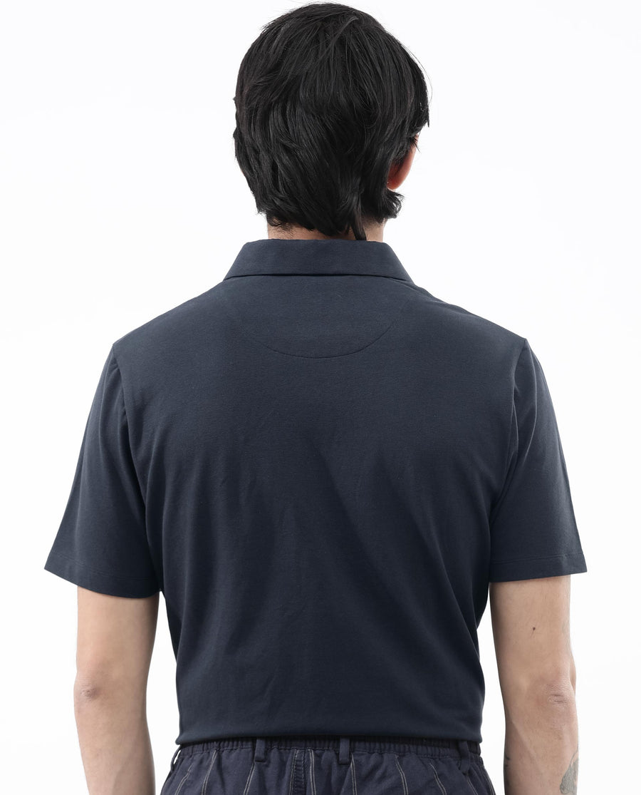 Rare Rabbit Men's Stan2 Dusky Navy Cotton Blend Plain Regular Fit Half Sleeve Polo
