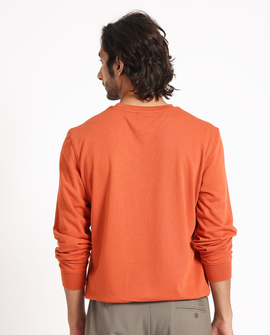 Rare Rabbit Men's Cerdon Rust Cotton Graphic Print Regular Fit Full Sleeve Crew Neck Sweatshirt