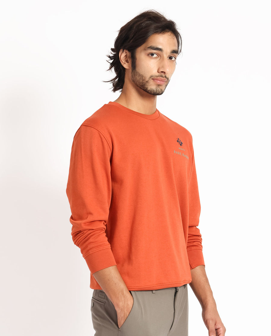 Rare Rabbit Men's Cerdon Rust Cotton Graphic Print Regular Fit Full Sleeve Crew Neck Sweatshirt