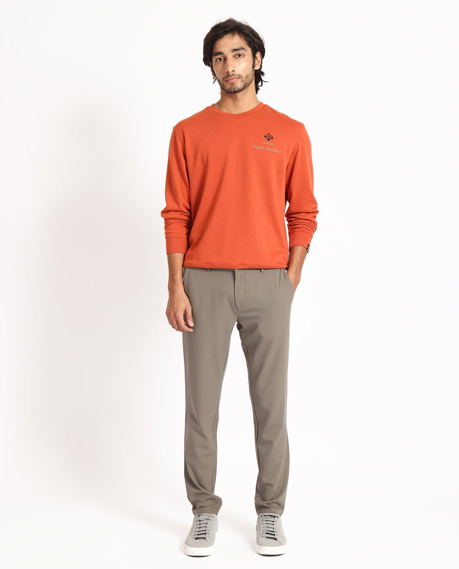Rare Rabbit Men's Cerdon Rust Cotton Graphic Print Regular Fit Full Sleeve Crew Neck Sweatshirt