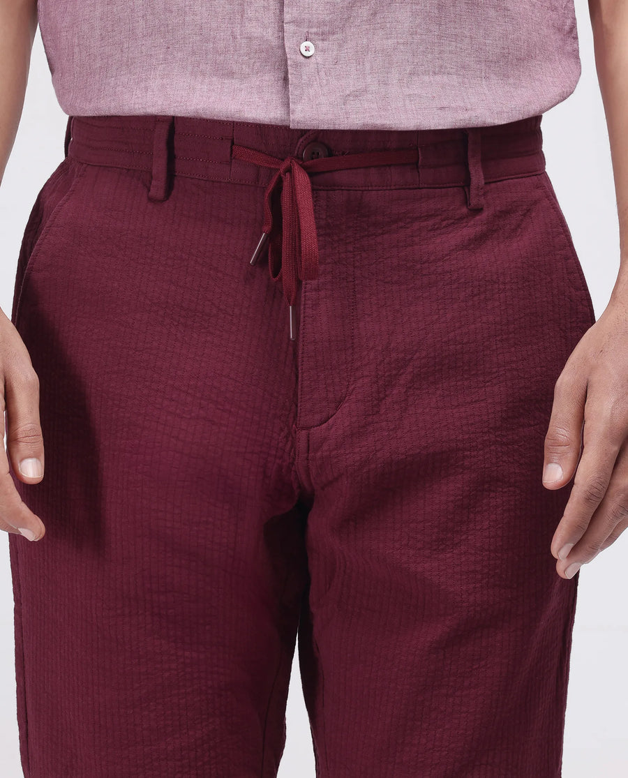 Rare Rabbit Men's Steo Maroon Cotton Blend Plain Relaxed Fit Shorts